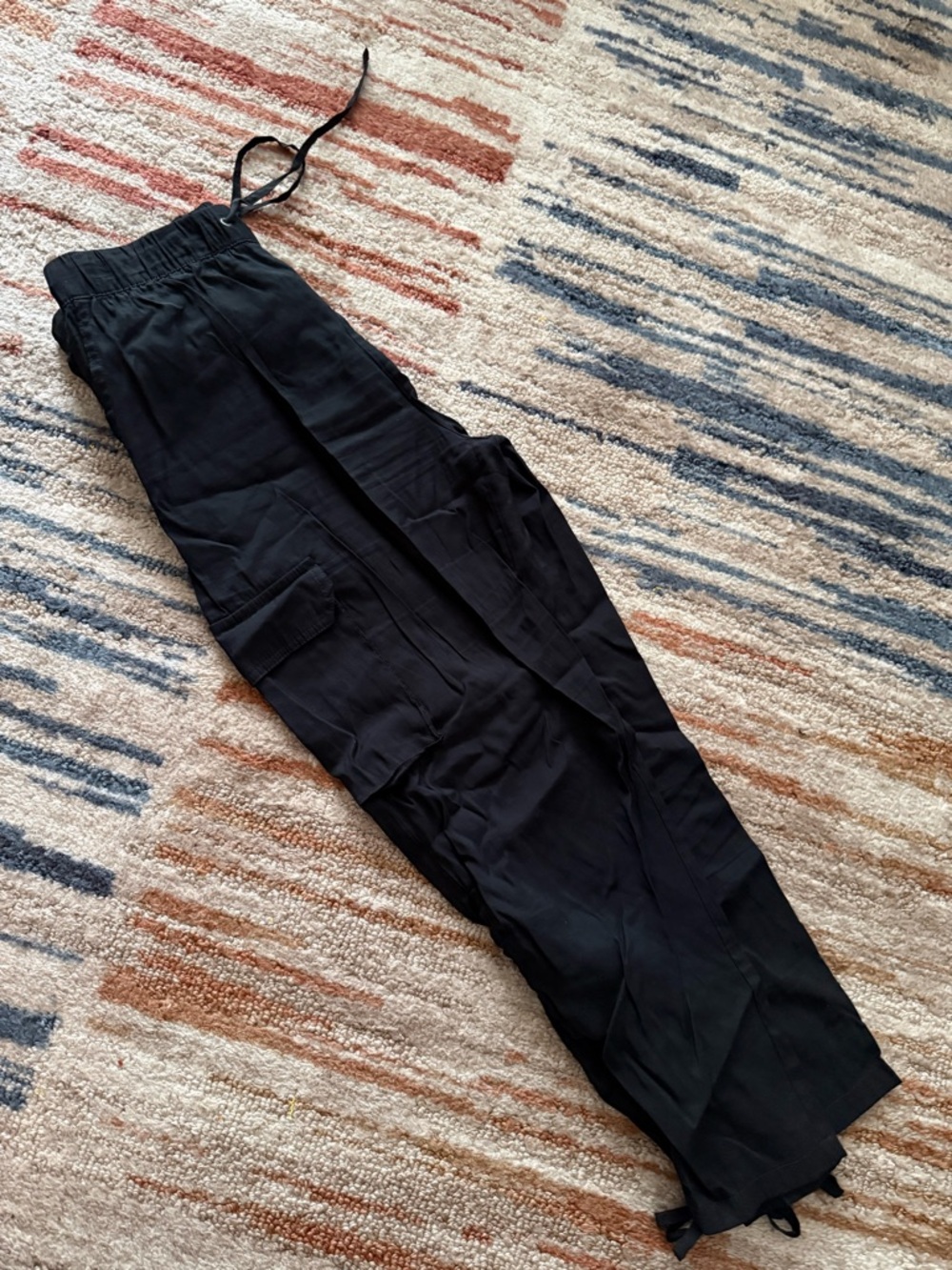 Black Cargo Drawstring Pants - Picture 2 of 3